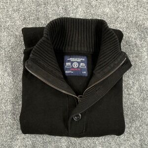 American Eagle Outfitters Mens Black Athletic Fit Mock Neck Button Zip Sweater L